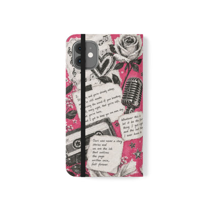 Lyric Flip Case | Bright Pink Romantic Aesthetic Phone Case | Music-Inspired Folio Wallet Case