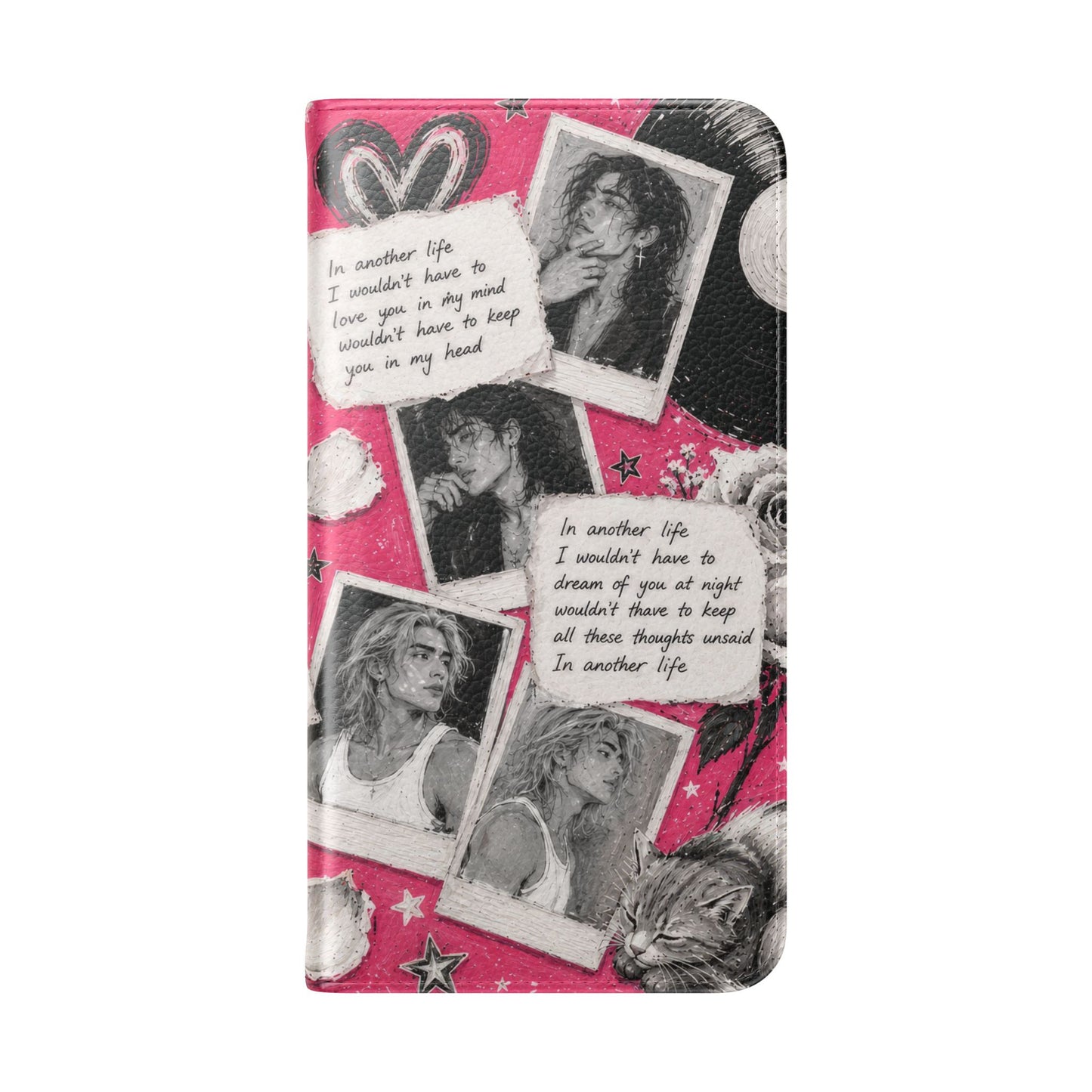 Lyric Flip Case | Bright Pink Romantic Aesthetic Phone Case | Music-Inspired Folio Wallet Case