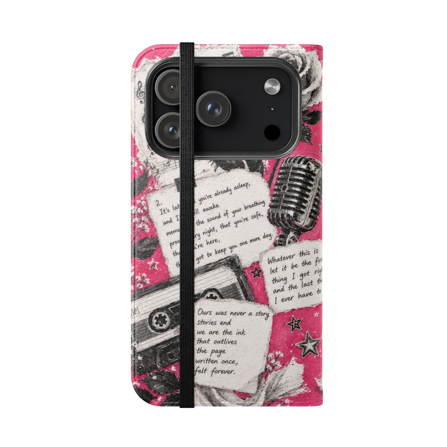 Lyric Flip Case | Bright Pink Romantic Aesthetic Phone Case | Music-Inspired Folio Wallet Case