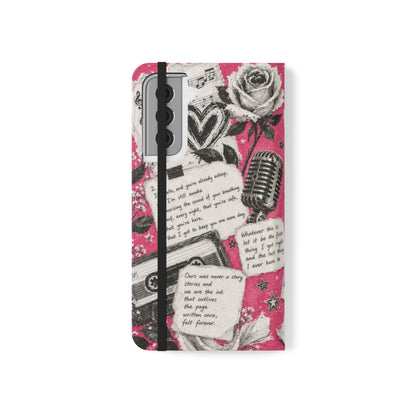 Lyric Flip Case | Bright Pink Romantic Aesthetic Phone Case | Music-Inspired Folio Wallet Case
