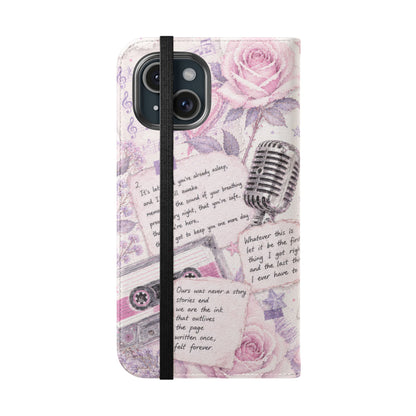 Lyric Flip Case | Light Pink and Lavender Romantic Aesthetic Phone Case | Music-Inspired Folio Wallet Case