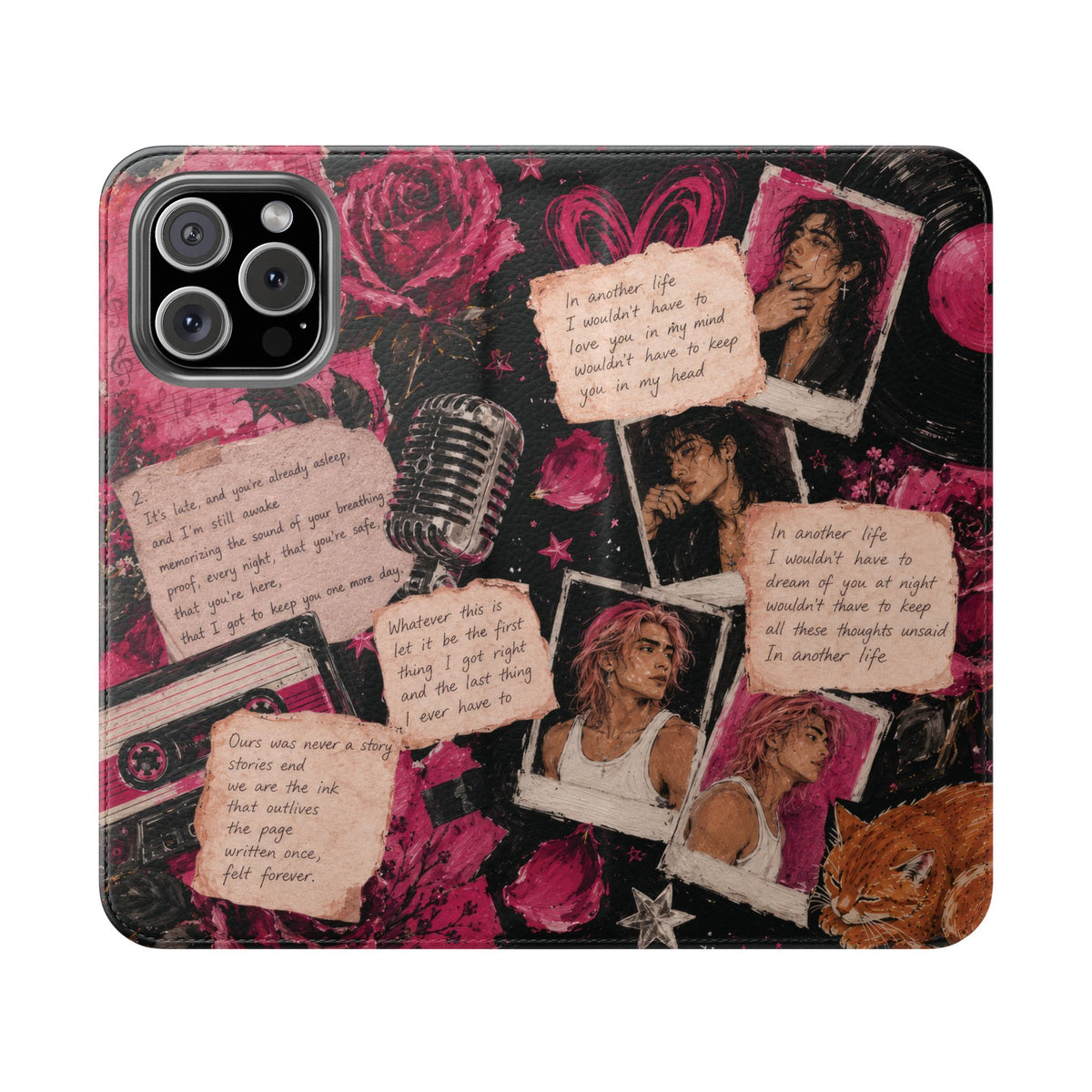 Lyric Flip Case | Dark Romantic Aesthetic Phone Case | Music-Inspired Folio Wallet Case