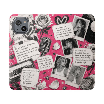 Lyric Flip Case | Bright Pink Romantic Aesthetic Phone Case | Music-Inspired Folio Wallet Case