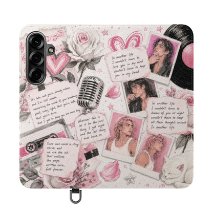 Lyric Flip Case | Light Pink Romantic Aesthetic Phone Case | Music-Inspired Folio Wallet Case