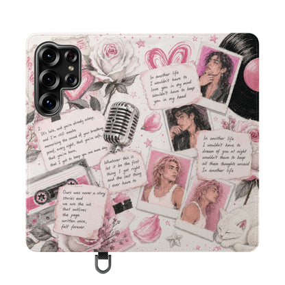 Lyric Flip Case | Light Pink Romantic Aesthetic Phone Case | Music-Inspired Folio Wallet Case
