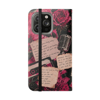 Lyric Flip Case | Dark Romantic Aesthetic Phone Case | Music-Inspired Folio Wallet Case