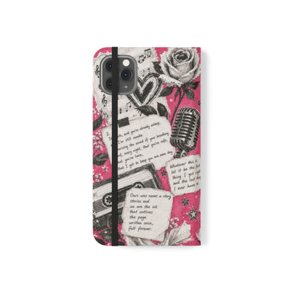 Lyric Flip Case | Bright Pink Romantic Aesthetic Phone Case | Music-Inspired Folio Wallet Case