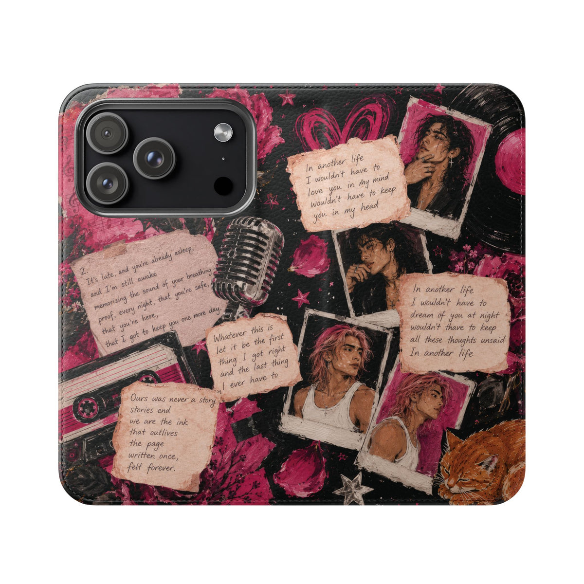 Lyric Flip Case | Dark Romantic Aesthetic Phone Case | Music-Inspired Folio Wallet Case