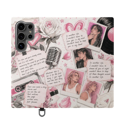 Lyric Flip Case | Light Pink Romantic Aesthetic Phone Case | Music-Inspired Folio Wallet Case