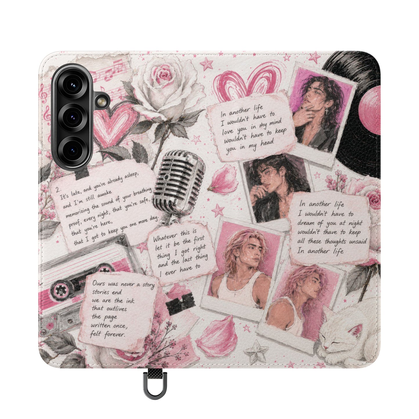 Lyric Flip Case | Light Pink Romantic Aesthetic Phone Case | Music-Inspired Folio Wallet Case