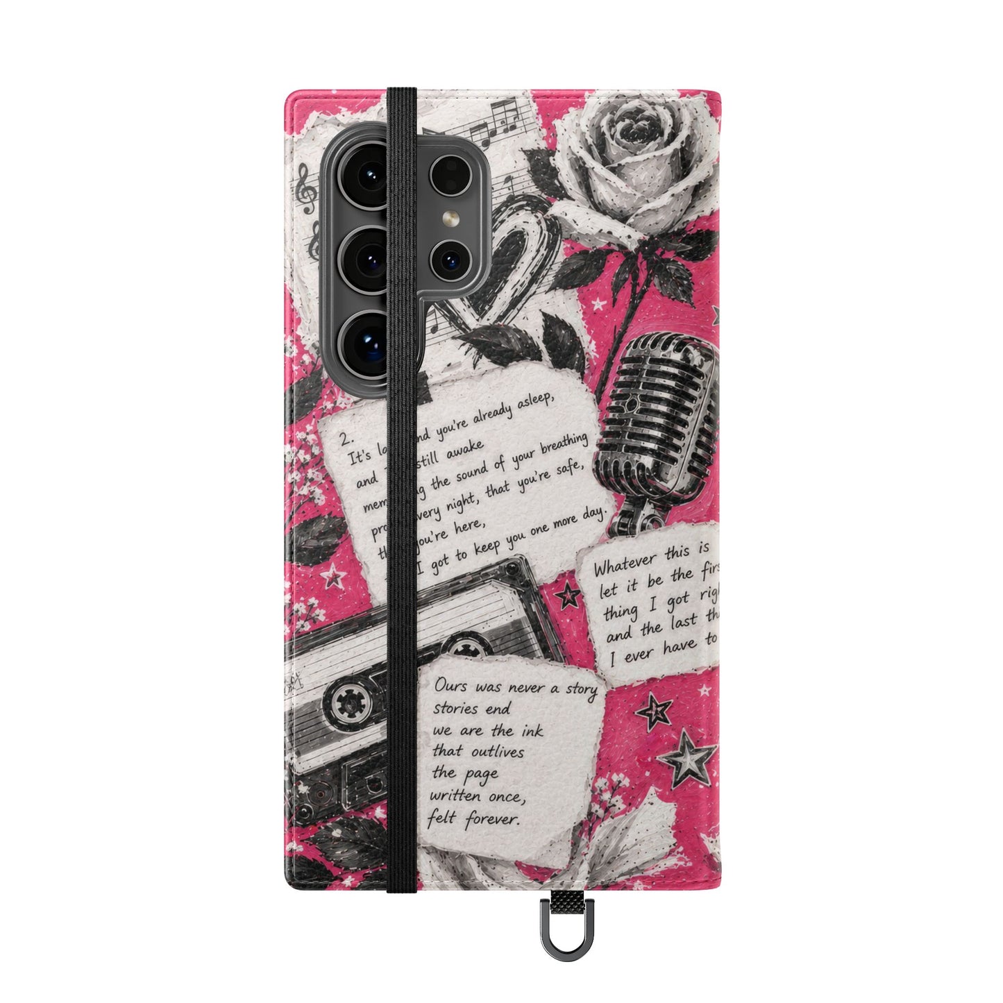 Lyric Flip Case | Bright Pink Romantic Aesthetic Phone Case | Music-Inspired Folio Wallet Case