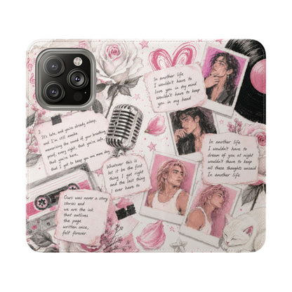 Lyric Flip Case | Light Pink Romantic Aesthetic Phone Case | Music-Inspired Folio Wallet Case