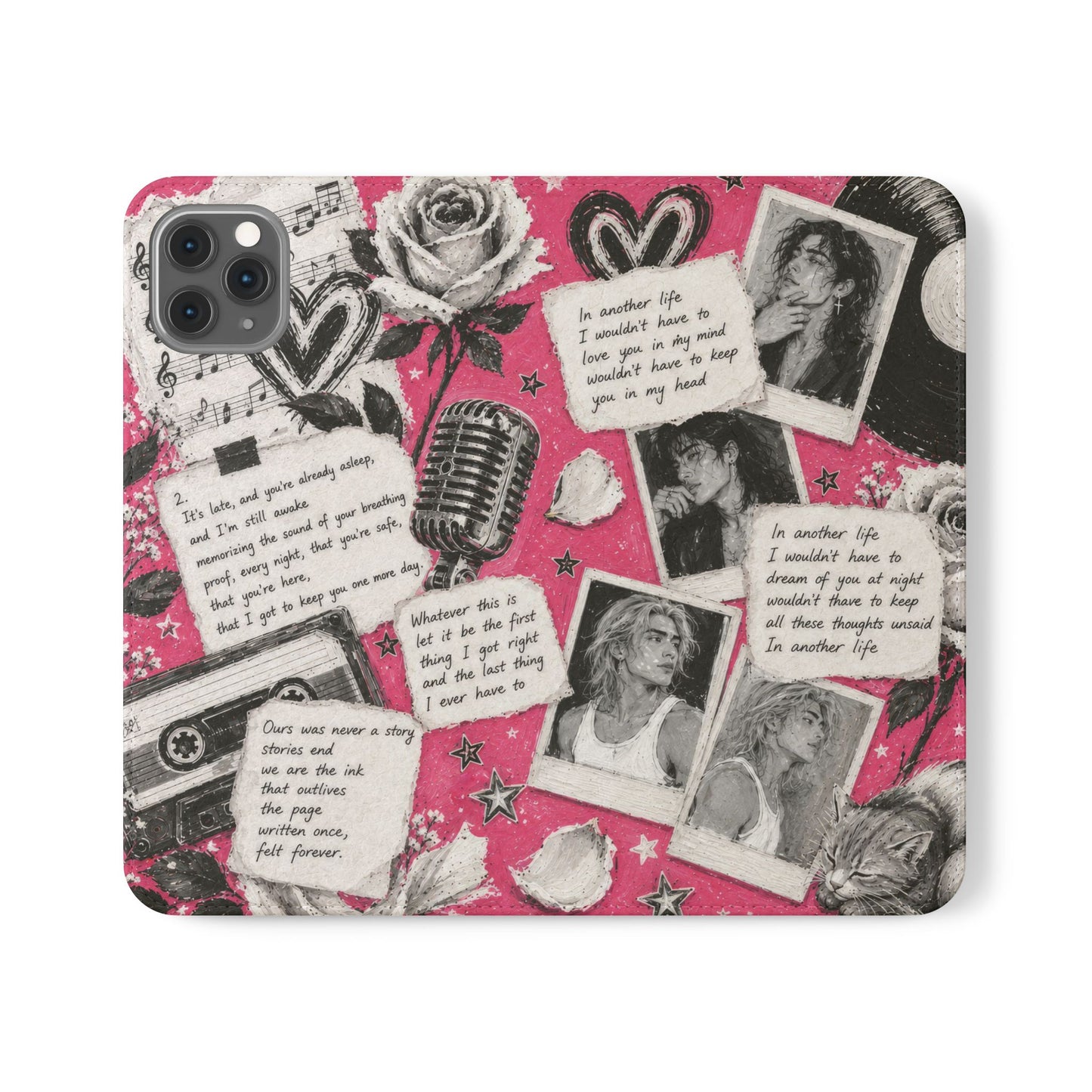 Lyric Flip Case | Bright Pink Romantic Aesthetic Phone Case | Music-Inspired Folio Wallet Case