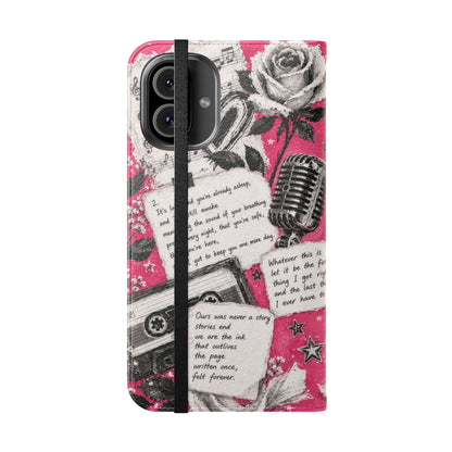 Lyric Flip Case | Bright Pink Romantic Aesthetic Phone Case | Music-Inspired Folio Wallet Case