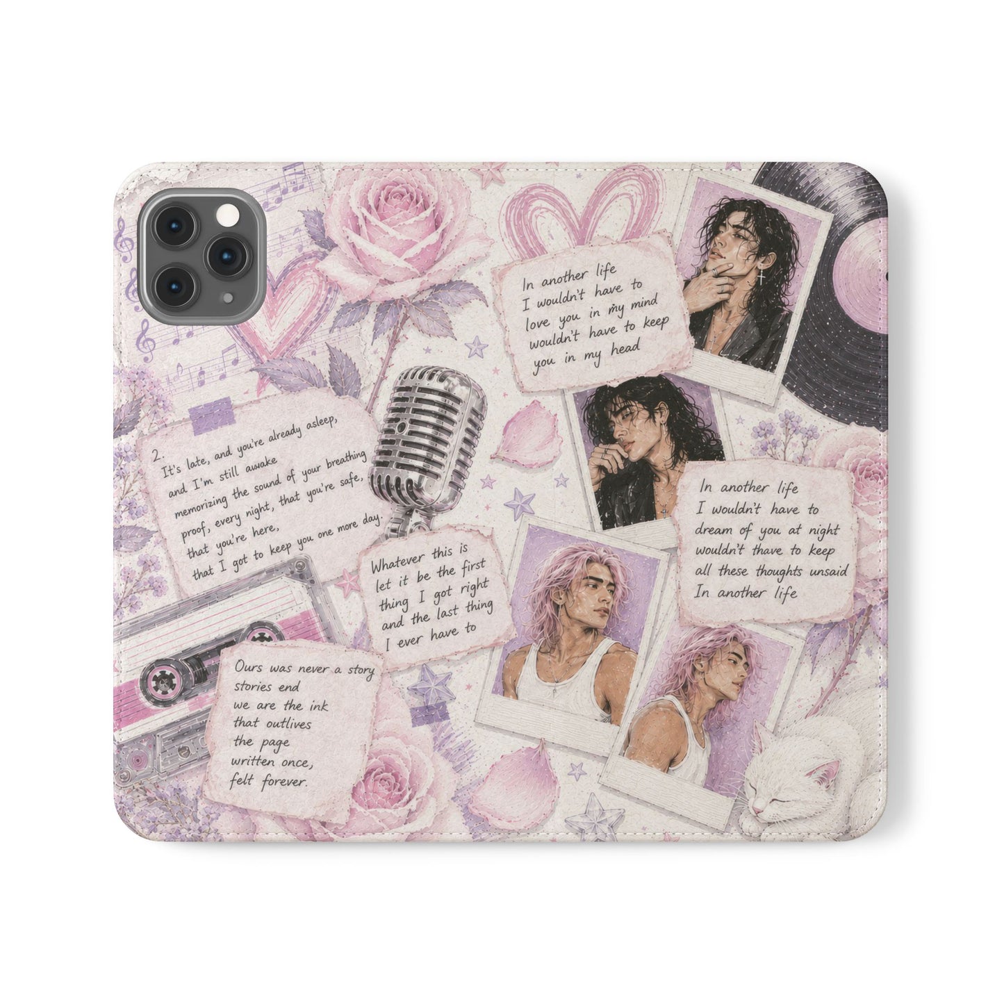 Lyric Flip Case | Light Pink and Lavender Romantic Aesthetic Phone Case | Music-Inspired Folio Wallet Case