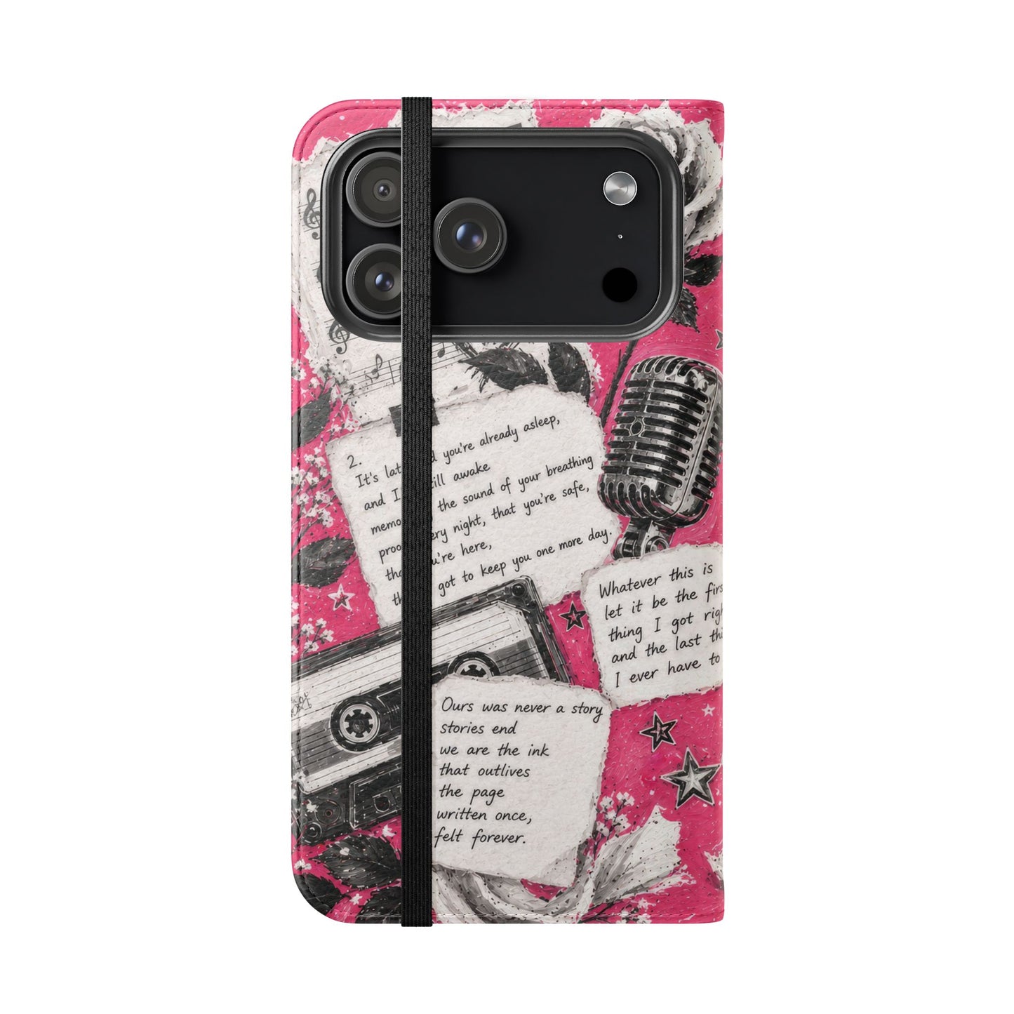 Lyric Flip Case | Bright Pink Romantic Aesthetic Phone Case | Music-Inspired Folio Wallet Case