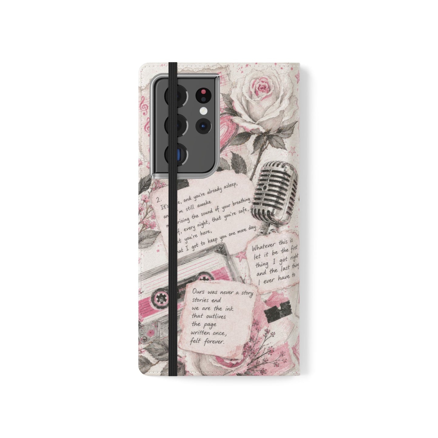 Lyric Flip Case | Light Pink Romantic Aesthetic Phone Case | Music-Inspired Folio Wallet Case