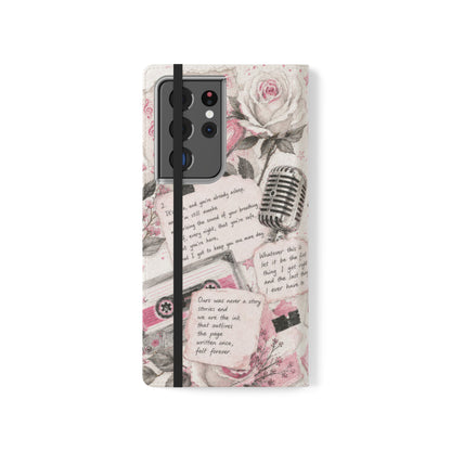 Lyric Flip Case | Light Pink Romantic Aesthetic Phone Case | Music-Inspired Folio Wallet Case