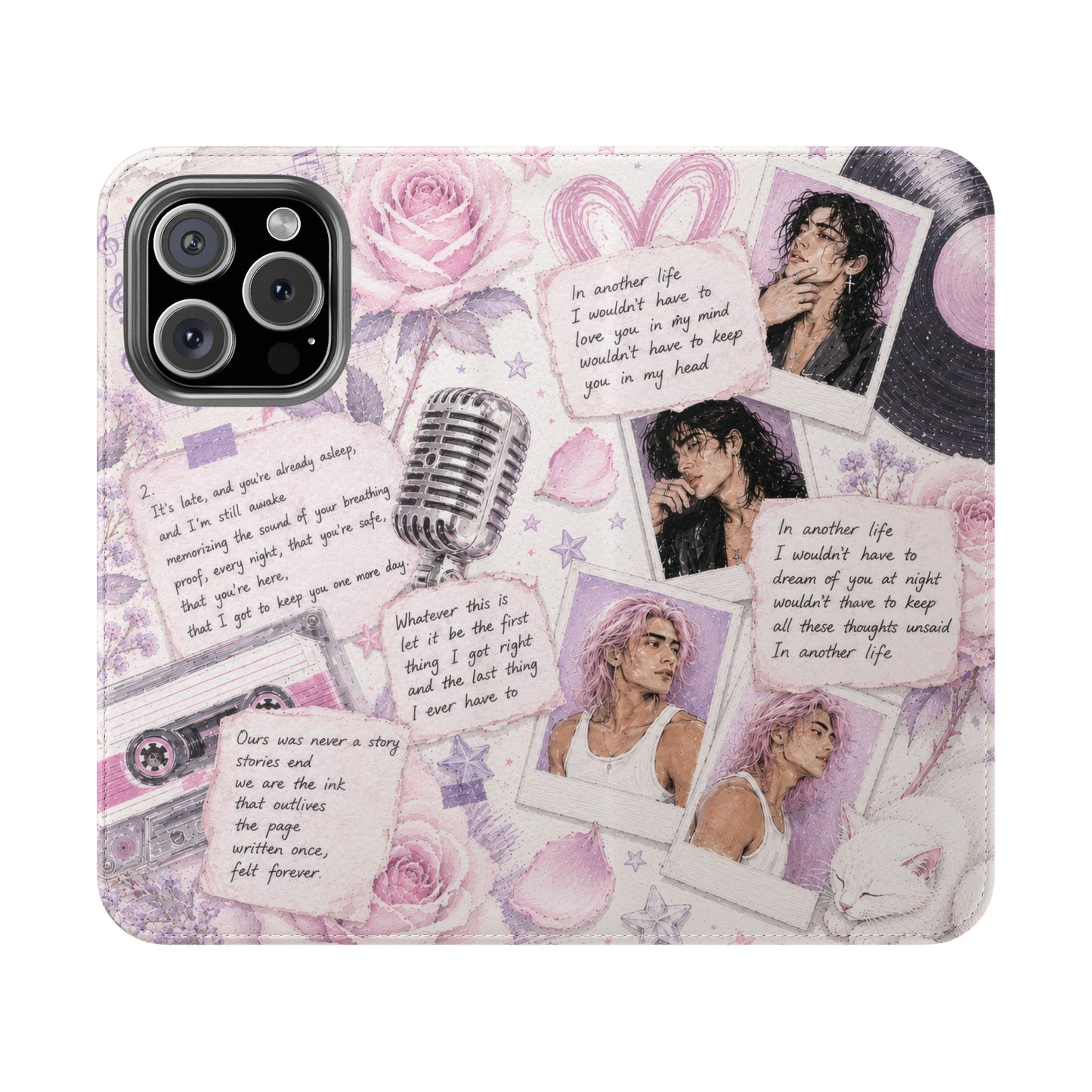 Lyric Flip Case | Light Pink and Lavender Romantic Aesthetic Phone Case | Music-Inspired Folio Wallet Case