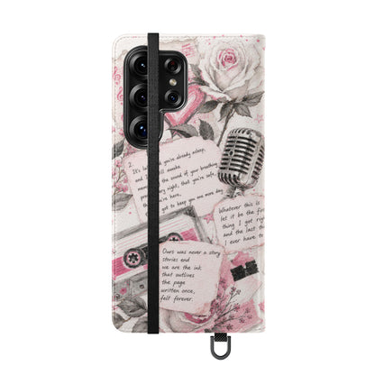 Lyric Flip Case | Light Pink Romantic Aesthetic Phone Case | Music-Inspired Folio Wallet Case