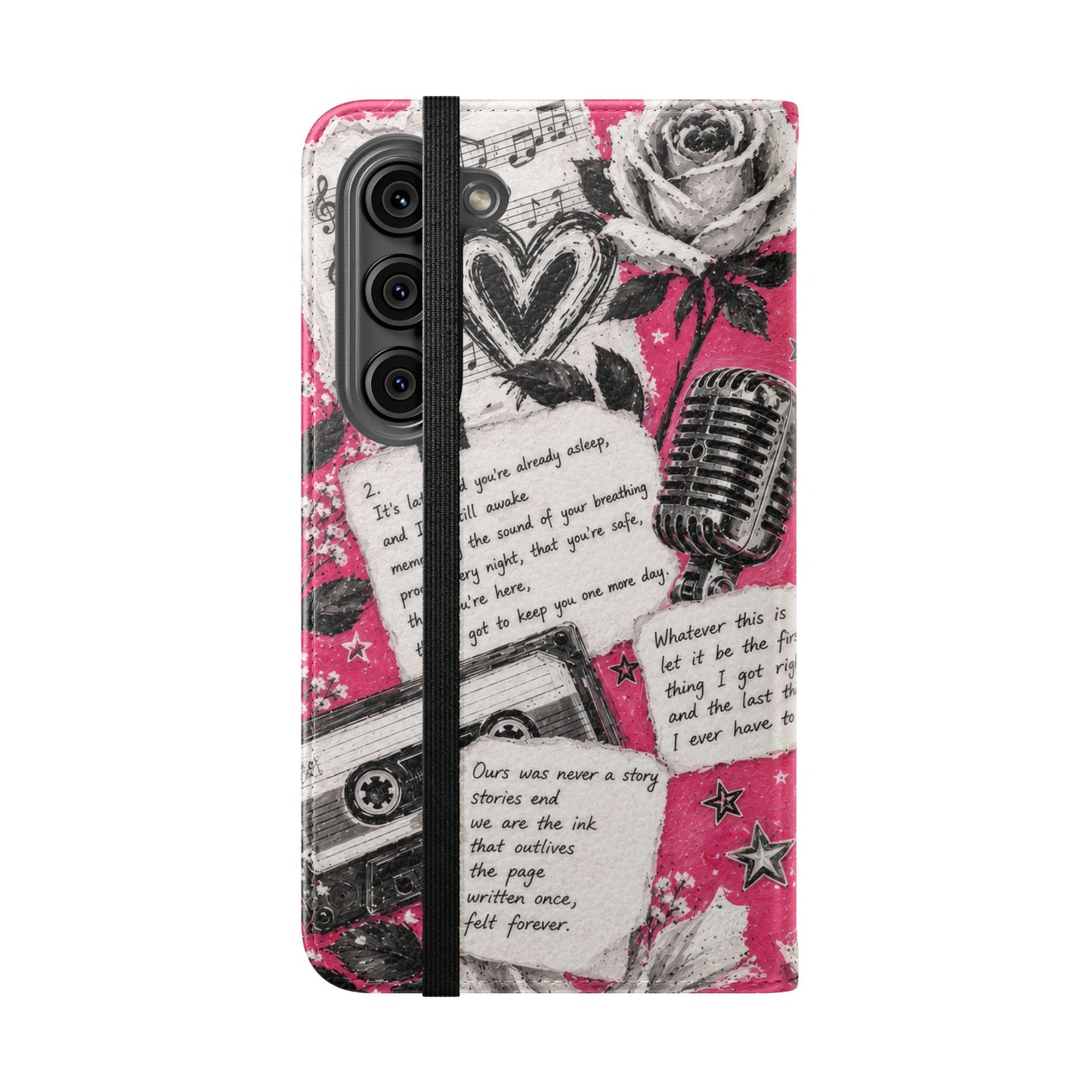 Lyric Flip Case | Bright Pink Romantic Aesthetic Phone Case | Music-Inspired Folio Wallet Case