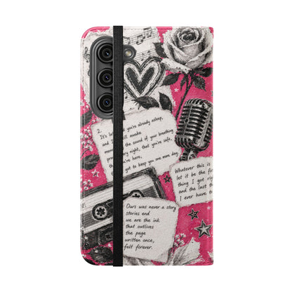 Lyric Flip Case | Bright Pink Romantic Aesthetic Phone Case | Music-Inspired Folio Wallet Case