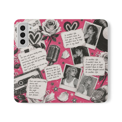 Lyric Flip Case | Bright Pink Romantic Aesthetic Phone Case | Music-Inspired Folio Wallet Case