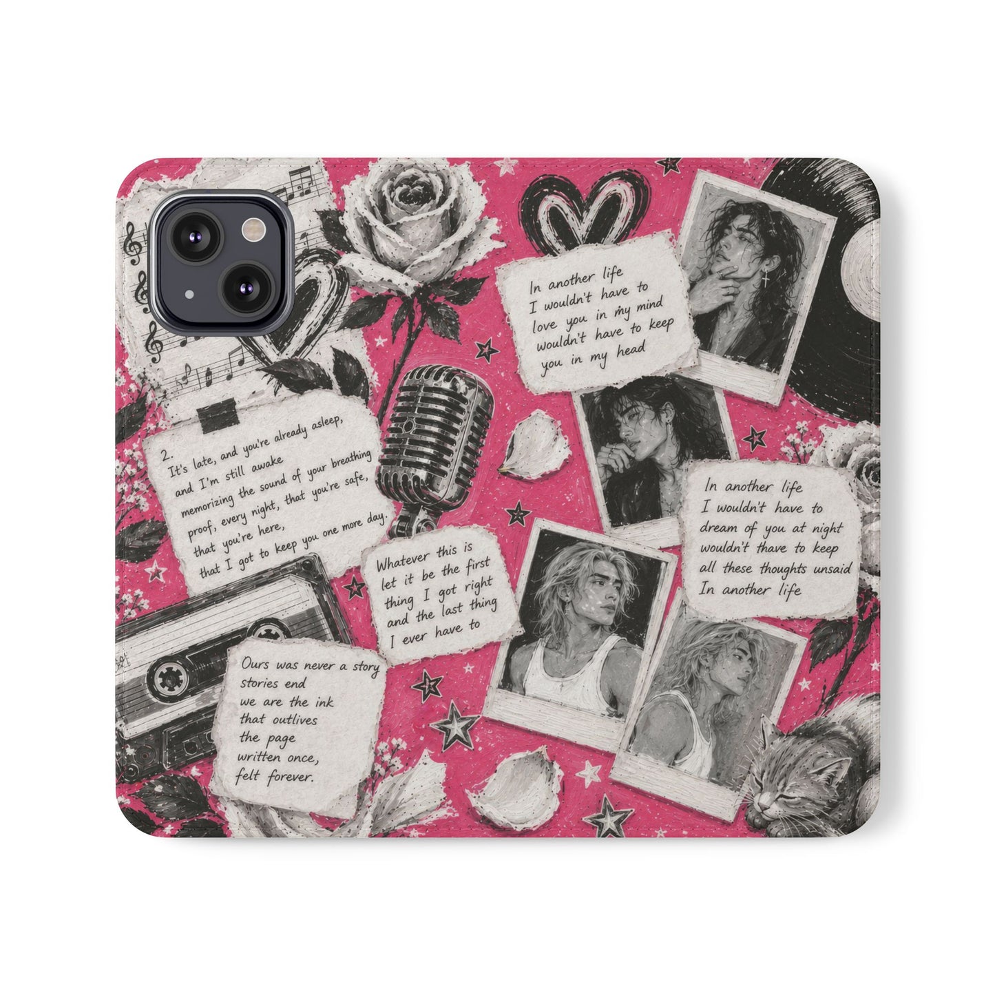 Lyric Flip Case | Bright Pink Romantic Aesthetic Phone Case | Music-Inspired Folio Wallet Case