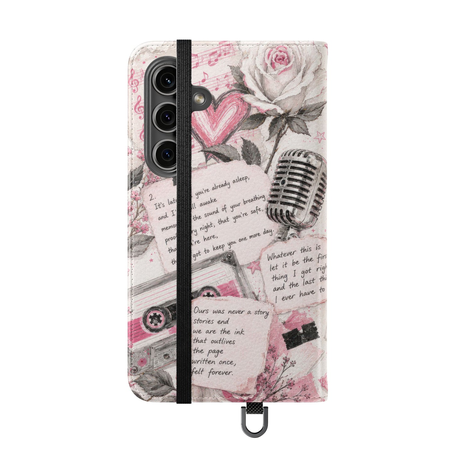 Lyric Flip Case | Light Pink Romantic Aesthetic Phone Case | Music-Inspired Folio Wallet Case
