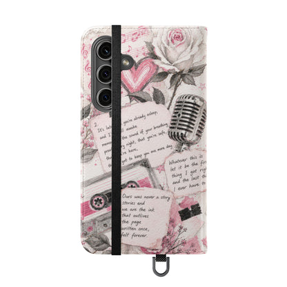 Lyric Flip Case | Light Pink Romantic Aesthetic Phone Case | Music-Inspired Folio Wallet Case