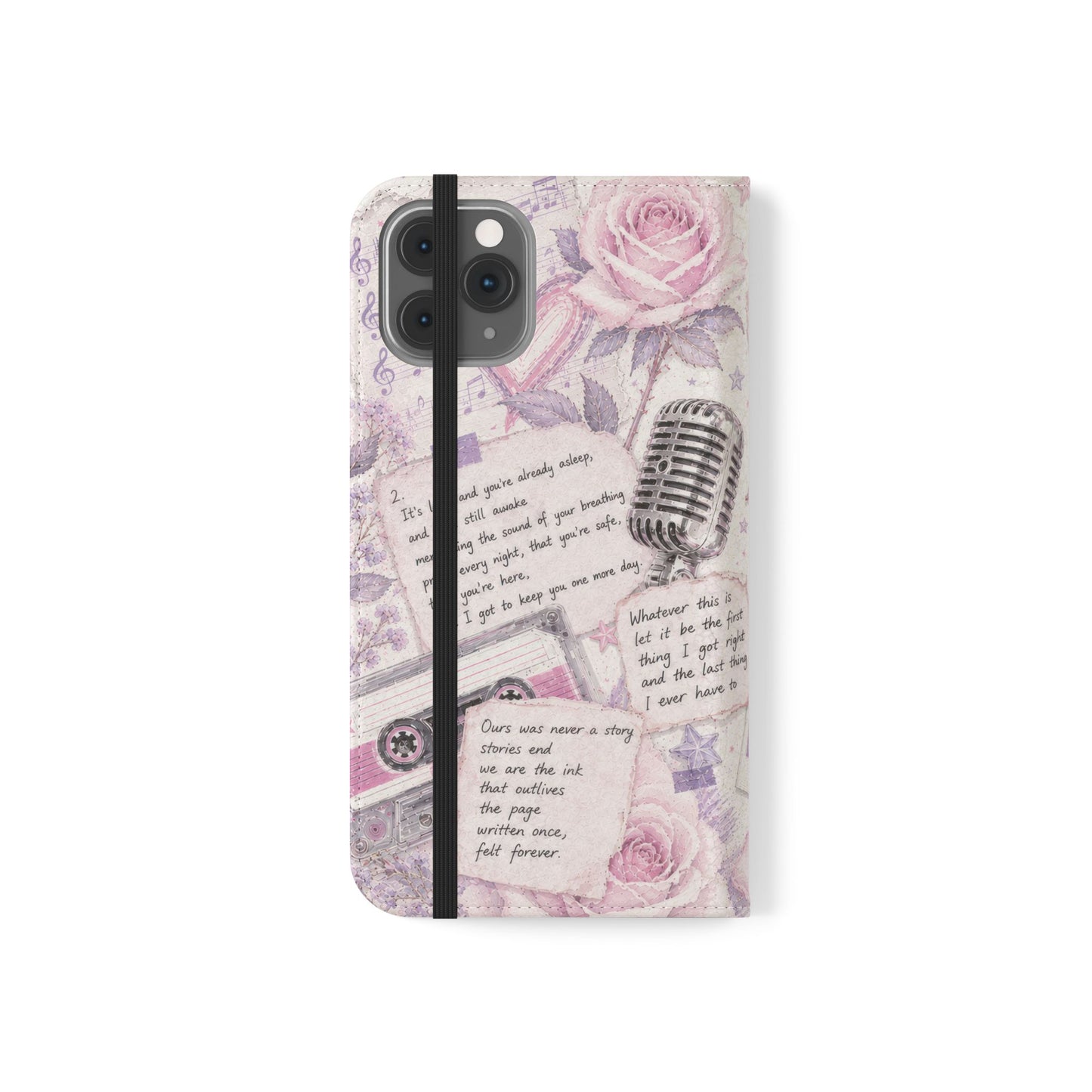 Lyric Flip Case | Light Pink and Lavender Romantic Aesthetic Phone Case | Music-Inspired Folio Wallet Case