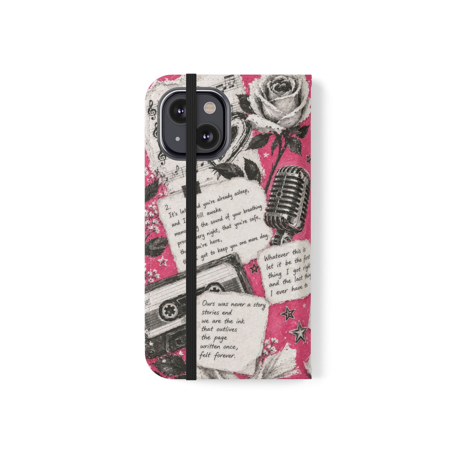Lyric Flip Case | Bright Pink Romantic Aesthetic Phone Case | Music-Inspired Folio Wallet Case