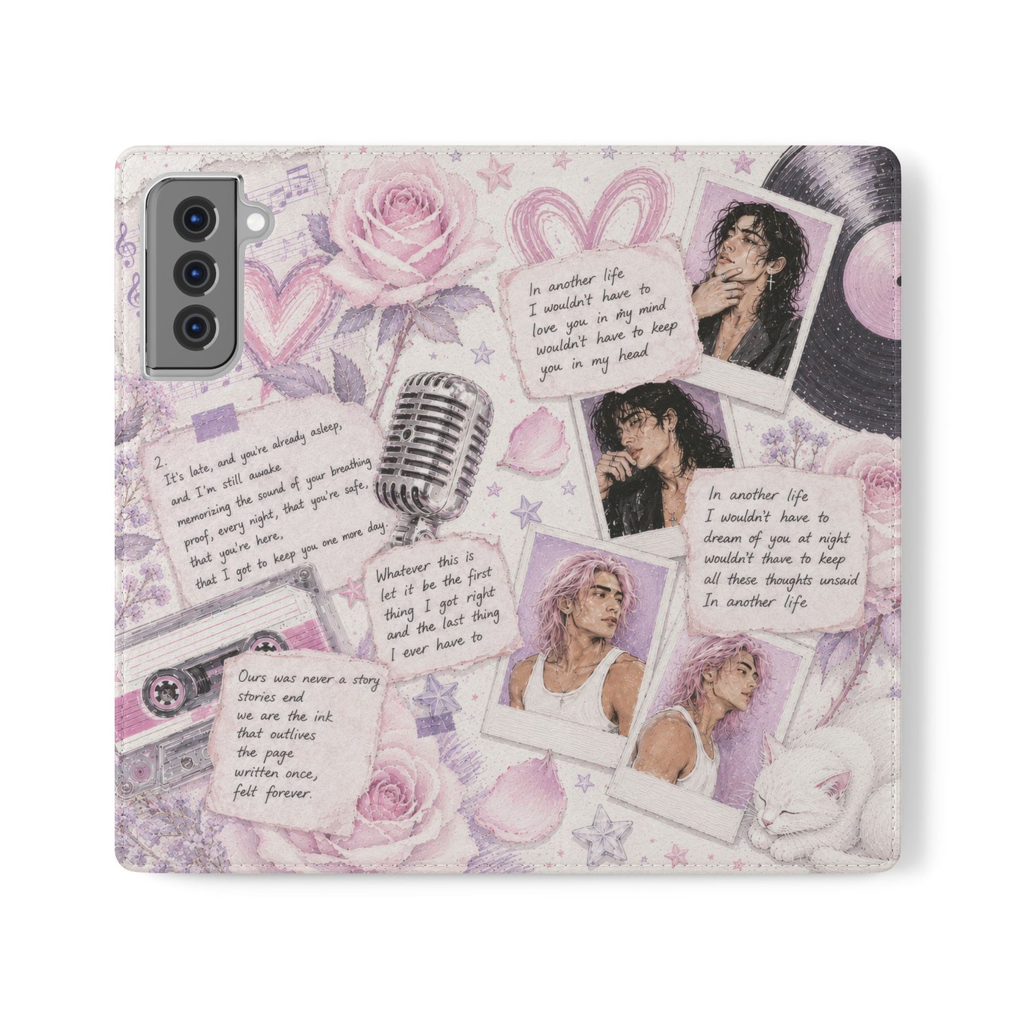 Lyric Flip Case | Light Pink and Lavender Romantic Aesthetic Phone Case | Music-Inspired Folio Wallet Case