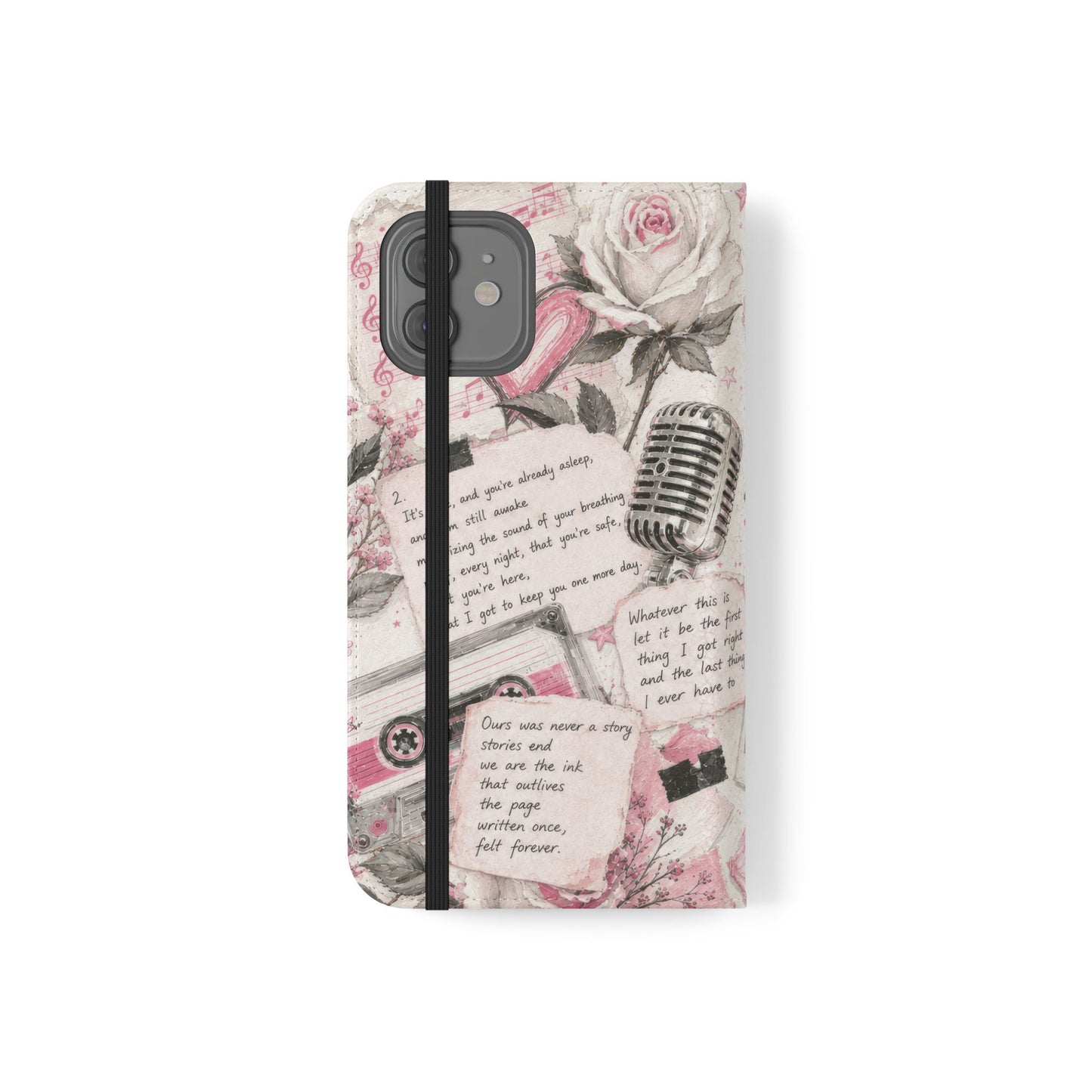 Lyric Flip Case | Light Pink Romantic Aesthetic Phone Case | Music-Inspired Folio Wallet Case