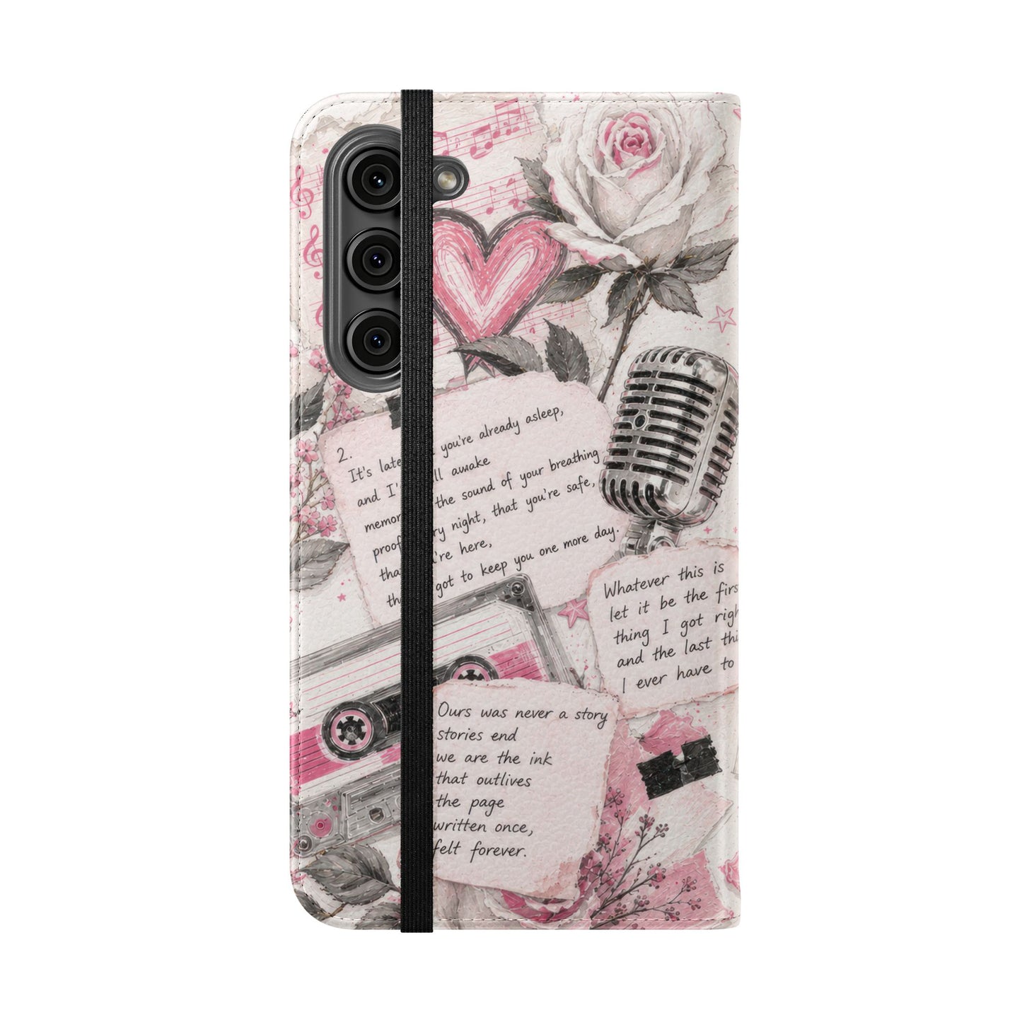 Lyric Flip Case | Light Pink Romantic Aesthetic Phone Case | Music-Inspired Folio Wallet Case