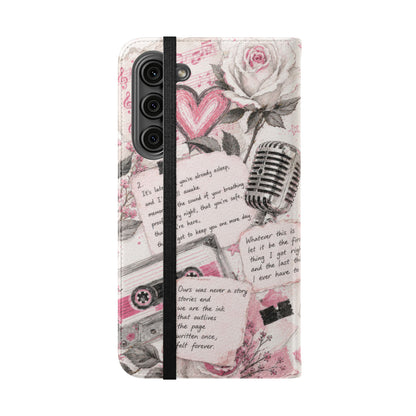 Lyric Flip Case | Light Pink Romantic Aesthetic Phone Case | Music-Inspired Folio Wallet Case
