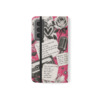 Lyric Flip Case | Bright Pink Romantic Aesthetic Phone Case | Music-Inspired Folio Wallet Case