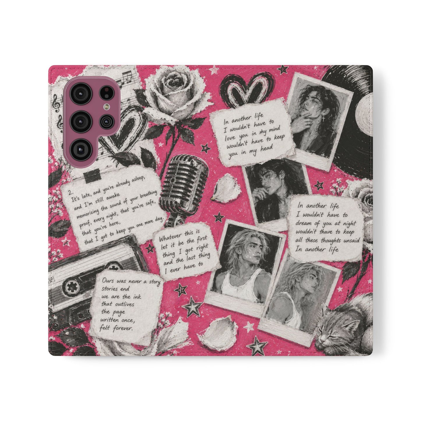 Lyric Flip Case | Bright Pink Romantic Aesthetic Phone Case | Music-Inspired Folio Wallet Case