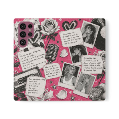 Lyric Flip Case | Bright Pink Romantic Aesthetic Phone Case | Music-Inspired Folio Wallet Case