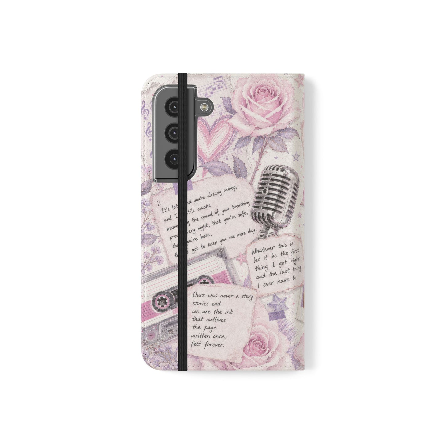 Lyric Flip Case | Light Pink and Lavender Romantic Aesthetic Phone Case | Music-Inspired Folio Wallet Case