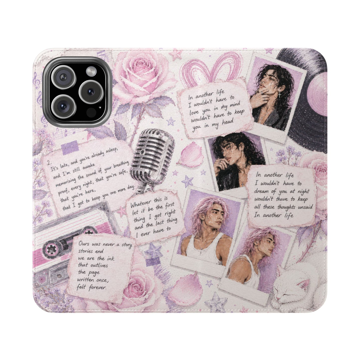 Lyric Flip Case | Light Pink and Lavender Romantic Aesthetic Phone Case | Music-Inspired Folio Wallet Case