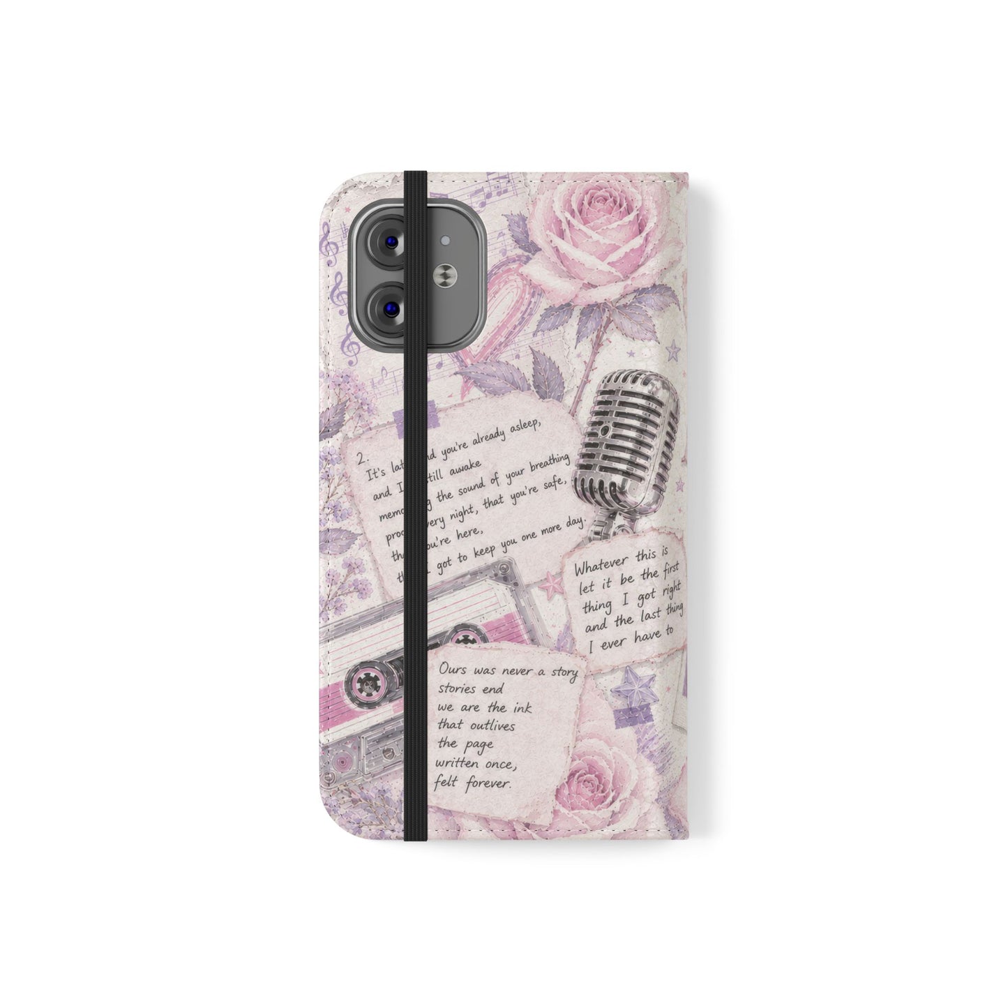Lyric Flip Case | Light Pink and Lavender Romantic Aesthetic Phone Case | Music-Inspired Folio Wallet Case