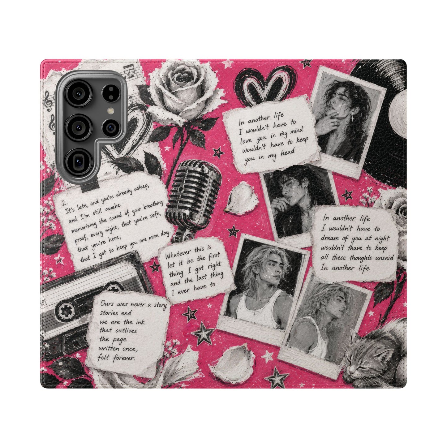 Lyric Flip Case | Bright Pink Romantic Aesthetic Phone Case | Music-Inspired Folio Wallet Case