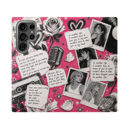 Lyric Flip Case | Bright Pink Romantic Aesthetic Phone Case | Music-Inspired Folio Wallet Case