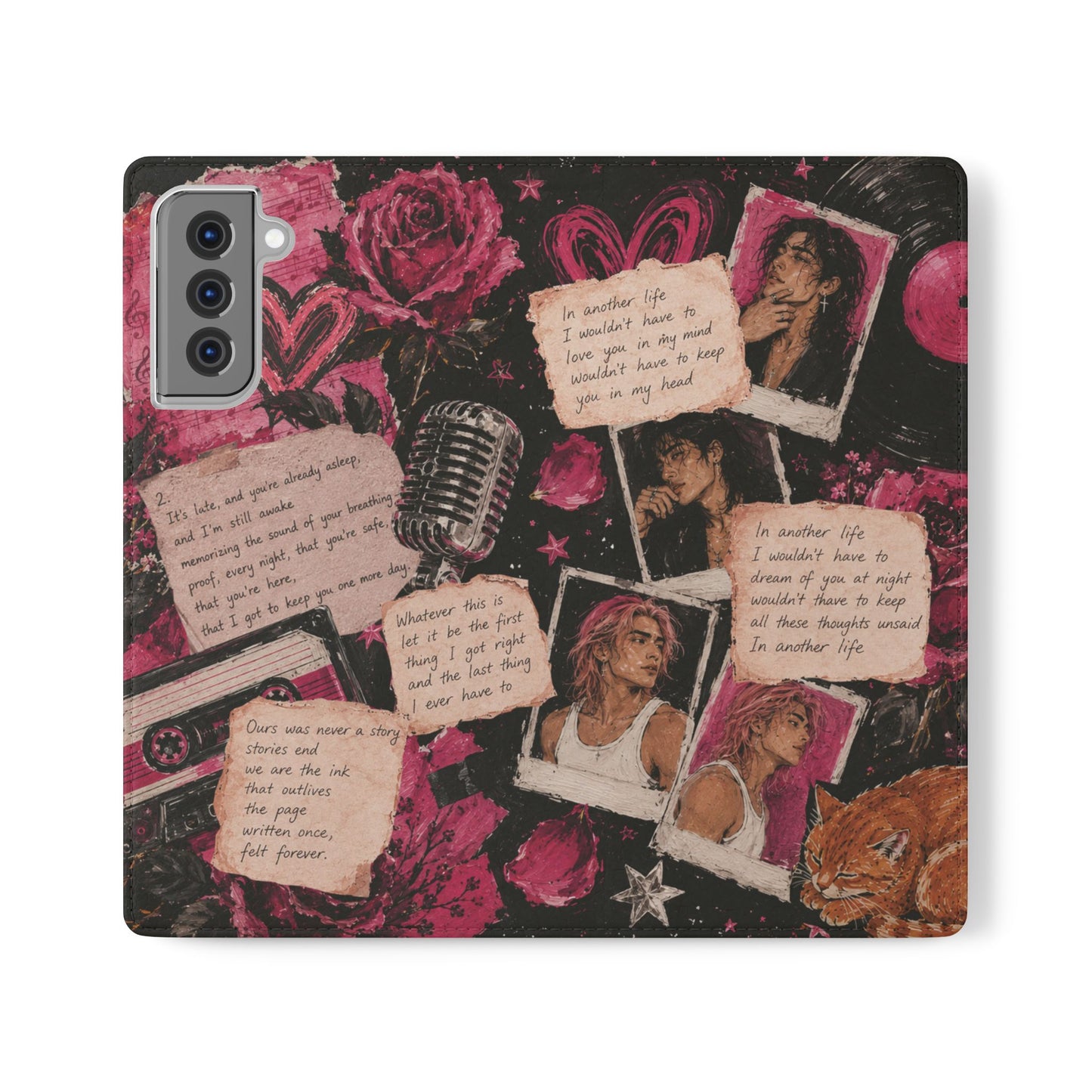 Lyric Flip Case | Dark Romantic Aesthetic Phone Case | Music-Inspired Folio Wallet Case