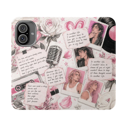 Lyric Flip Case | Light Pink Romantic Aesthetic Phone Case | Music-Inspired Folio Wallet Case