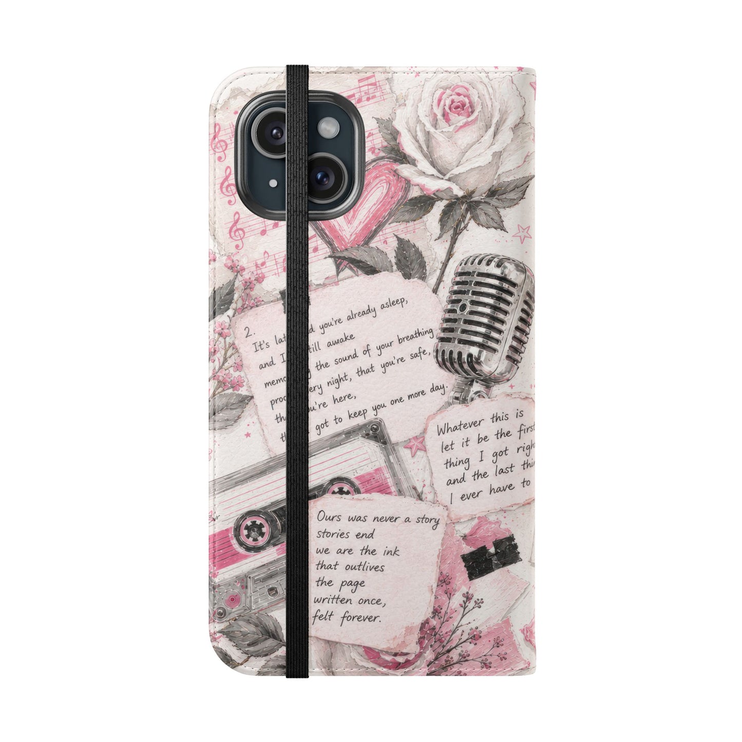 Lyric Flip Case | Light Pink Romantic Aesthetic Phone Case | Music-Inspired Folio Wallet Case