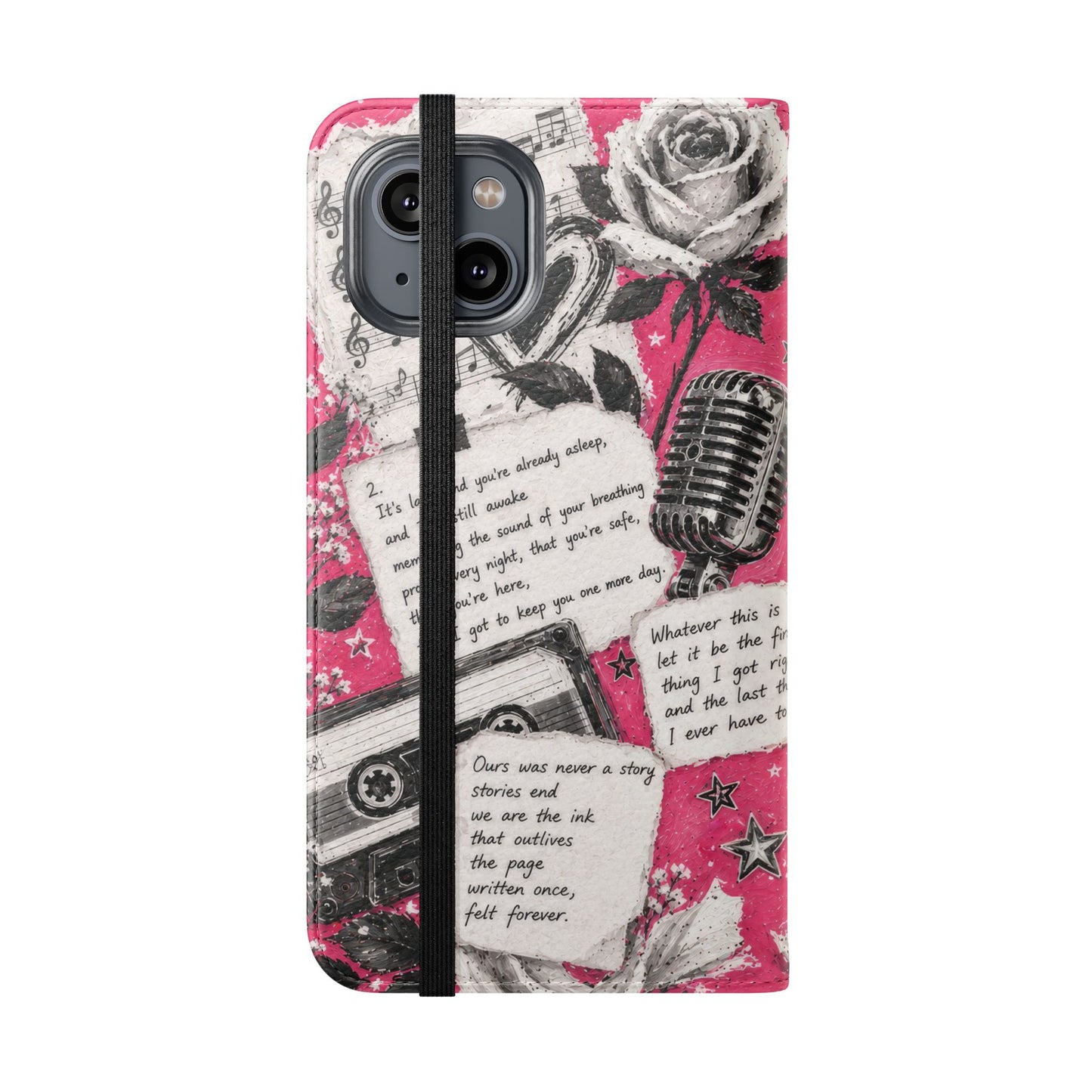 Lyric Flip Case | Bright Pink Romantic Aesthetic Phone Case | Music-Inspired Folio Wallet Case