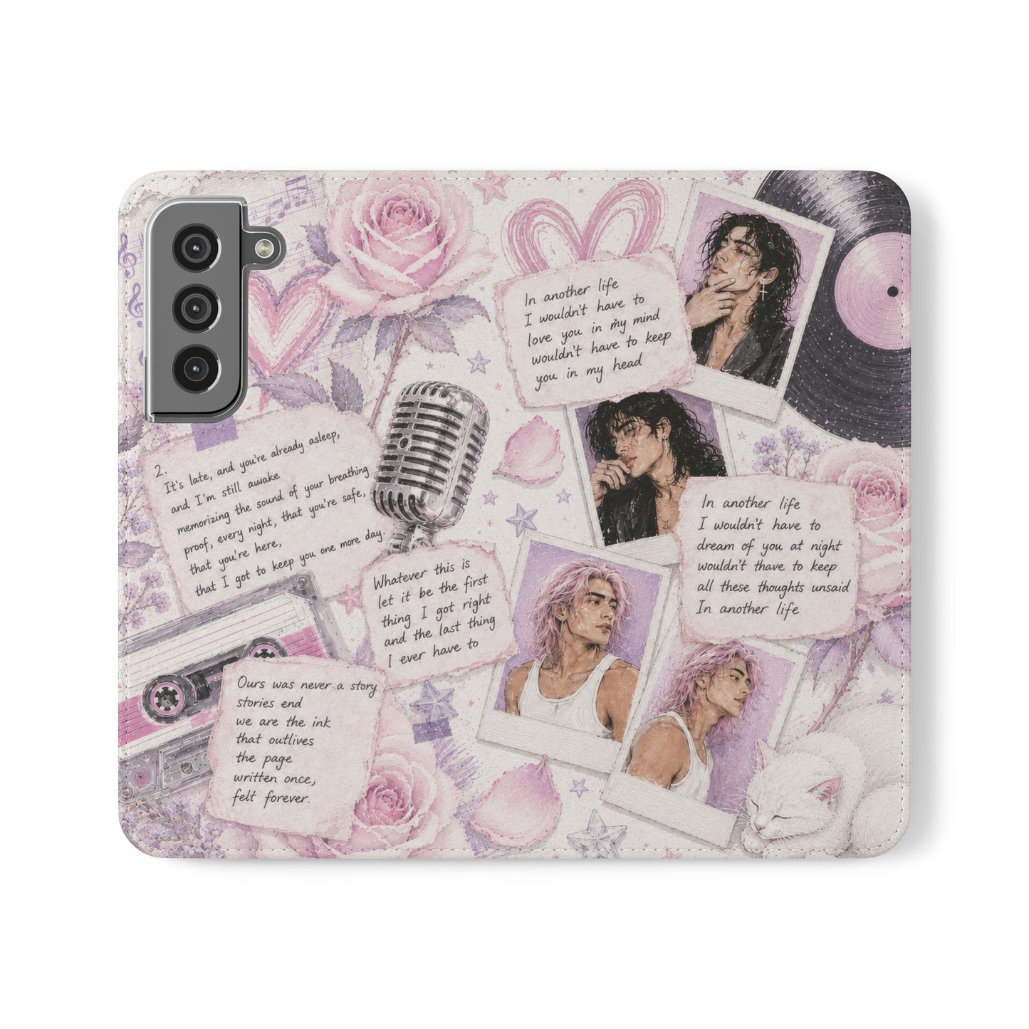 Lyric Flip Case | Light Pink and Lavender Romantic Aesthetic Phone Case | Music-Inspired Folio Wallet Case