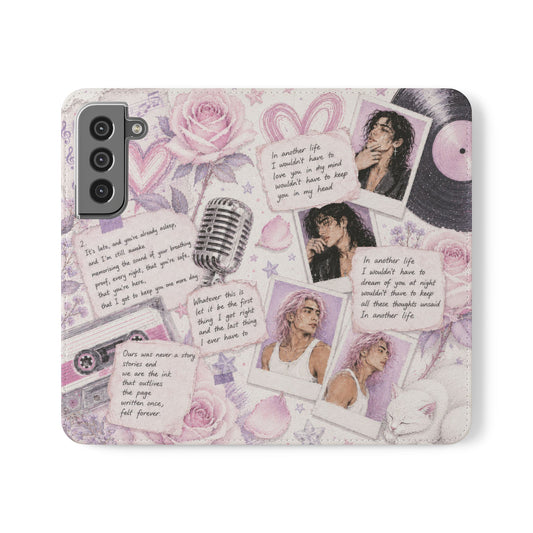 Lyric Flip Case | Light Pink and Lavender Romantic Aesthetic Phone Case | Music-Inspired Folio Wallet Case